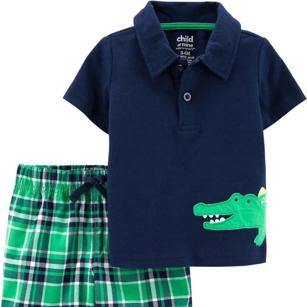 Child of Mine by Carter's Alligator 2 Piece Polo and Short Set Size 3-6M